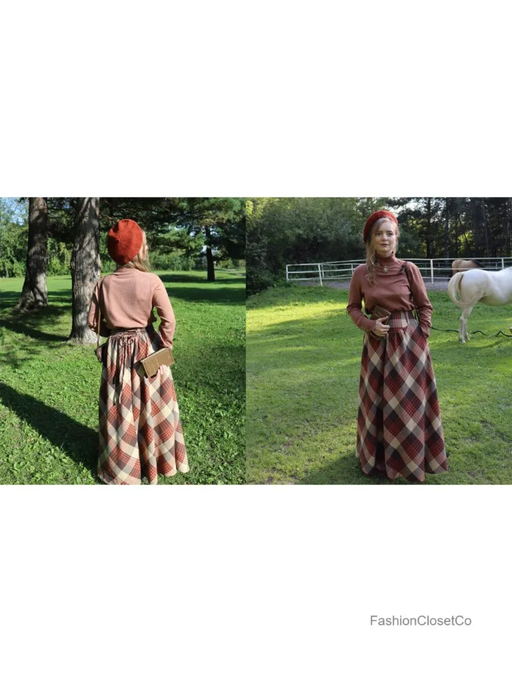 Plaid Maxi Skirt for Women Renaissance Fall Winter A-Line Victorian